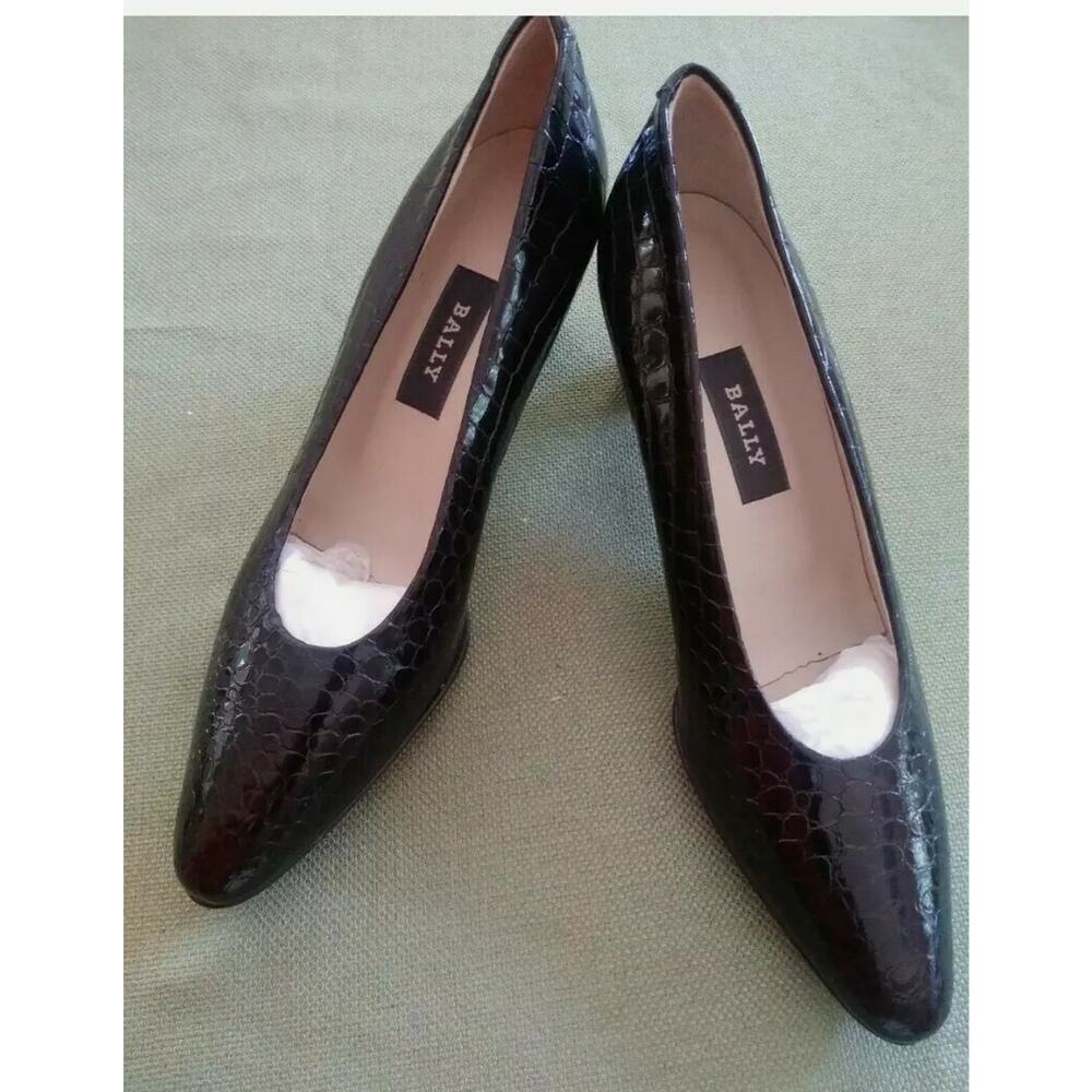 Bally pumps Napa Flex leather Dark brown Croc Embossed Patent Heels Size 8M